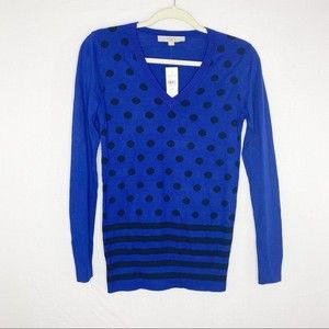 Loft Blue Polkadot V-Neck Sweater - NWT, XS